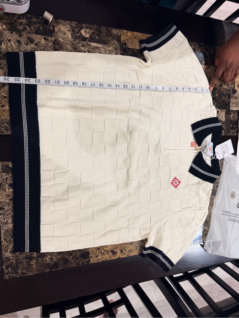 White Short-Sleeve Polo with Black Trim - Picture 4 of 5